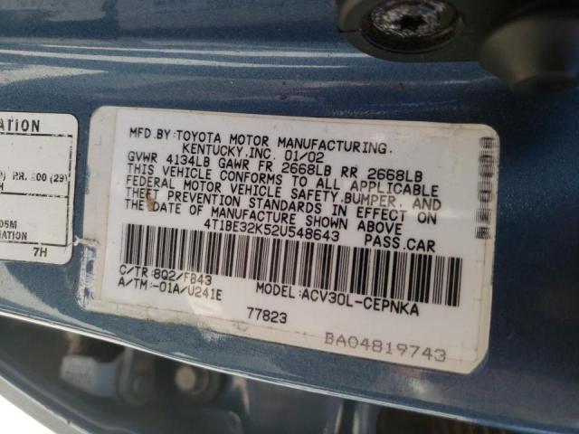 Photo 10 from auction – 2002 TOYOTA CAMRY LE with VIN 4T1BE32K52U548643