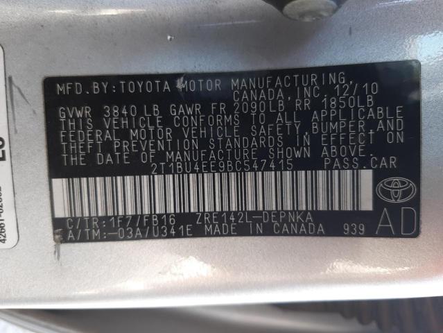Photo 10 from auction – 2011 TOYOTA COROLLA with VIN 2T1BU4EE9BC547415
