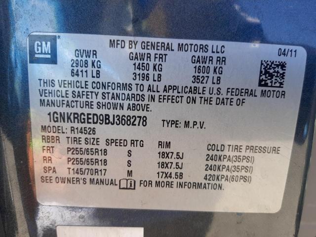 Photo 10 from auction – 2011 CHEVROLET TRAVERSE L with VIN 1GNKRGED9BJ368278