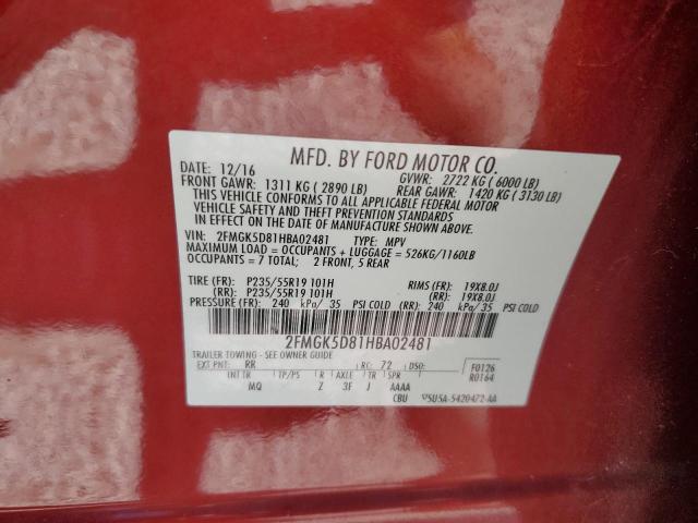 Photo 10 from auction – 2017 FORD FLEX LIMIT with VIN 2FMGK5D81HBA02481
