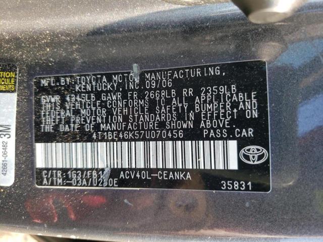 Photo 10 from auction – 2007 TOYOTA CAMRY CE with VIN 4T1BE46K57U070456