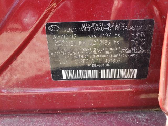Photo 10 from auction – 2012 HYUNDAI SONATA SE with VIN 5NPEC4AB1CH451837