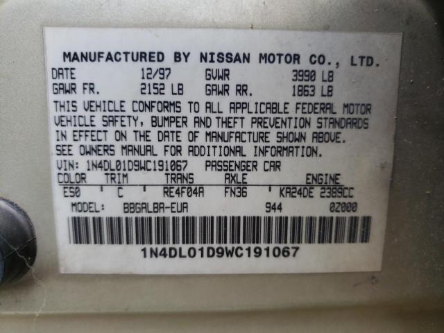 Photo 10 from auction – 1998 NISSAN ALTIMA XE with VIN 1N4DL01D9WC191067
