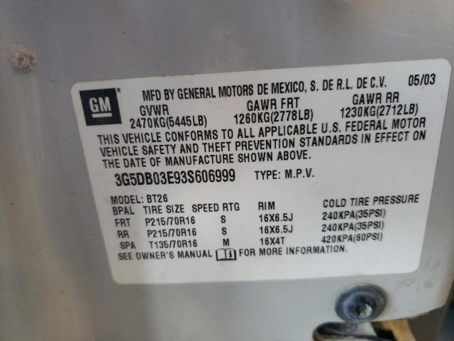 Photo 10 from auction – 2003 BUICK RENDEZVOUS with VIN 3G5DB03E93S606999