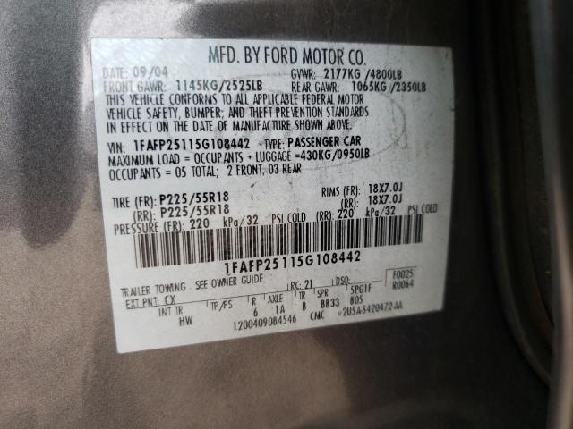 Photo 10 from auction – 2005 FORD FIVE HUNDR with VIN 1FAFP25115G108442