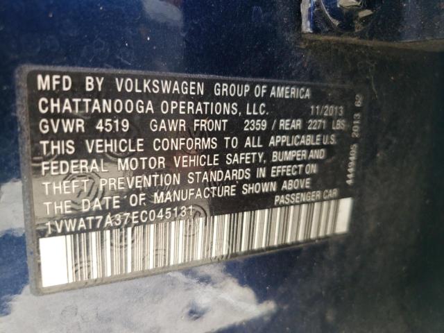 Photo 10 from auction – 2014 VOLKSWAGEN PASSAT S with VIN 1VWAT7A37EC045131