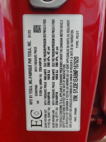 Photo 10 from auction – 2022 TESLA MODEL 3 with VIN 5YJ3E1EA9NF167620