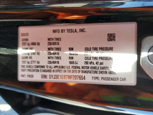 Photo 10 from auction – 2022 TESLA MODEL 3 with VIN 5YJ3E1EB7NF207654