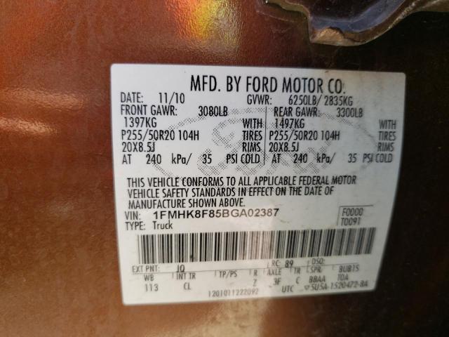 Photo 10 from auction – 2011 FORD EXPLORER L with VIN 1FMHK8F85BGA02387