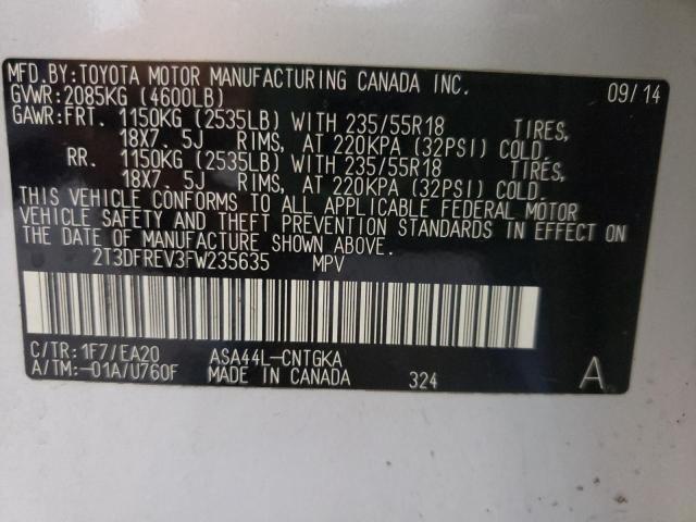 Photo 10 from auction – 2015 TOYOTA RAV4 LIMIT with VIN 2T3DFREV3FW235635