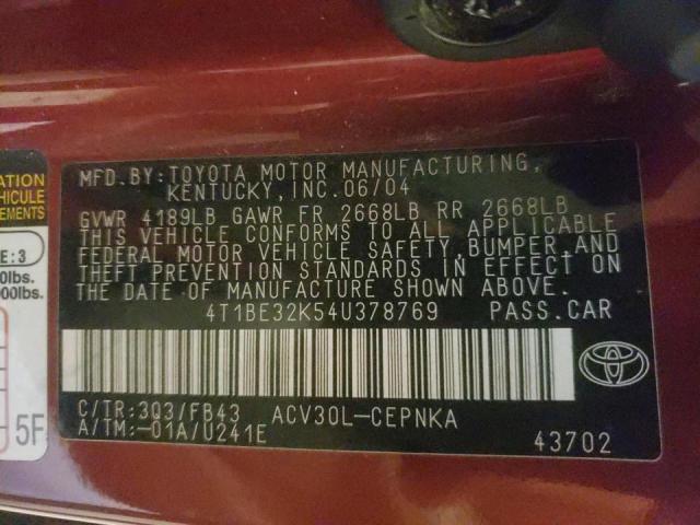 Photo 10 from auction – 2004 TOYOTA CAMRY LE with VIN 4T1BE32K54U378769