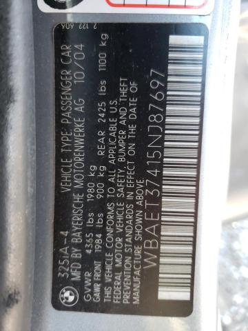 Photo 10 from auction – 2005 BMW 325 I with VIN WBAET37415NJ87697