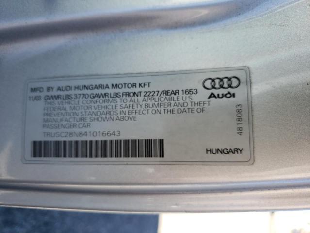 Photo 10 from auction – 2004 AUDI TT with VIN TRUSC28N841016643