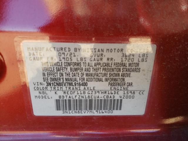 Photo 10 from auction – 2021 NISSAN VERSA SV with VIN 3N1CN8EV7ML916400