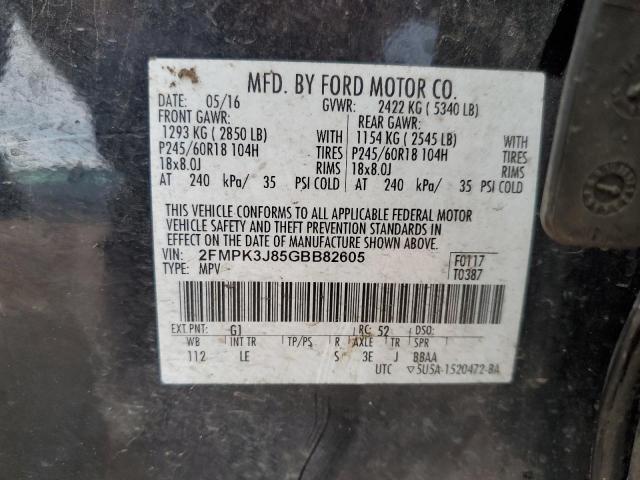 Photo 10 from auction – 2016 FORD EDGE SEL with VIN 2FMPK3J85GBB82605