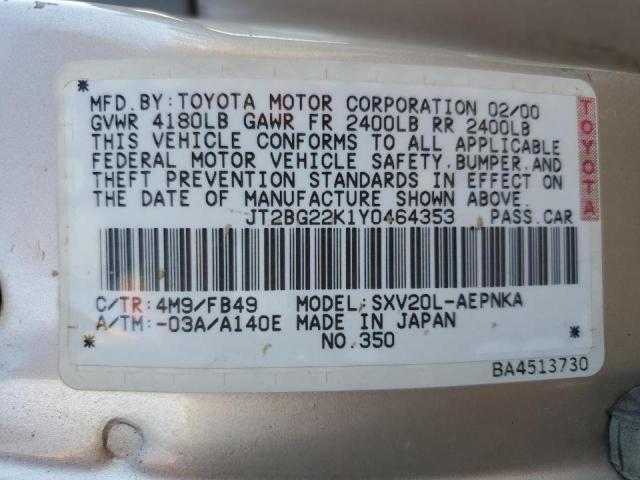 Photo 10 from auction – 2000 TOYOTA CAMRY CE with VIN JT2BG22K1Y0464353
