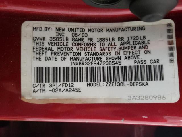 Photo 10 from auction – 2004 TOYOTA COROLLA CE with VIN 1NXBR32E94Z238545