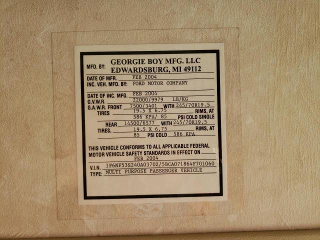 Photo 10 from auction – 2004 COACH RV with VIN 1F6NF53S240A03702