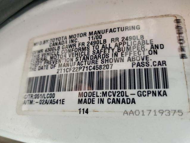 Photo 10 from auction – 2001 TOYOTA CAMRY SOLA with VIN 2T1CF22P71C458207
