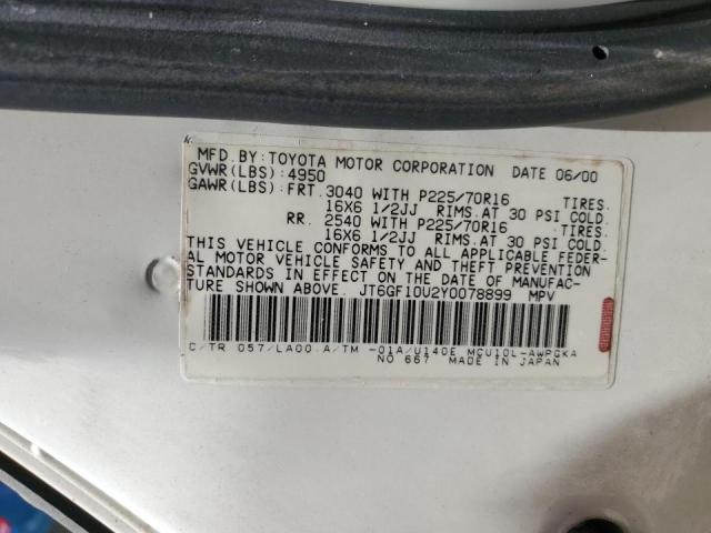 Photo 10 from auction – 2000 LEXUS RX 300 with VIN JT6GF10U2Y0078899