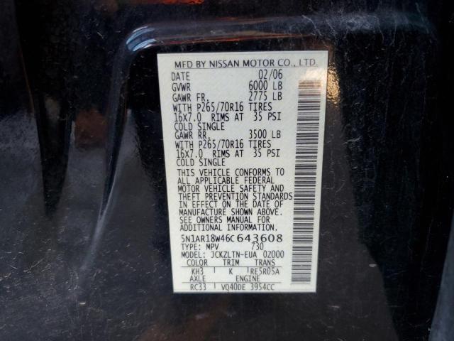 Photo 10 from auction – 2006 NISSAN PATHFINDER with VIN 5N1AR18W46C643608