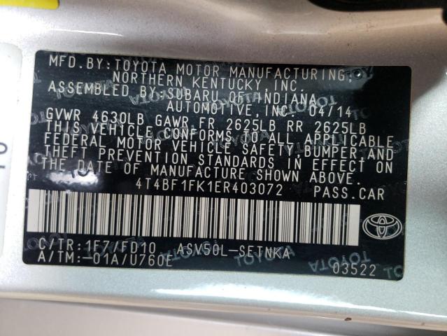 Photo 10 from auction – 2014 TOYOTA CAMRY L with VIN 4T4BF1FK1ER403072