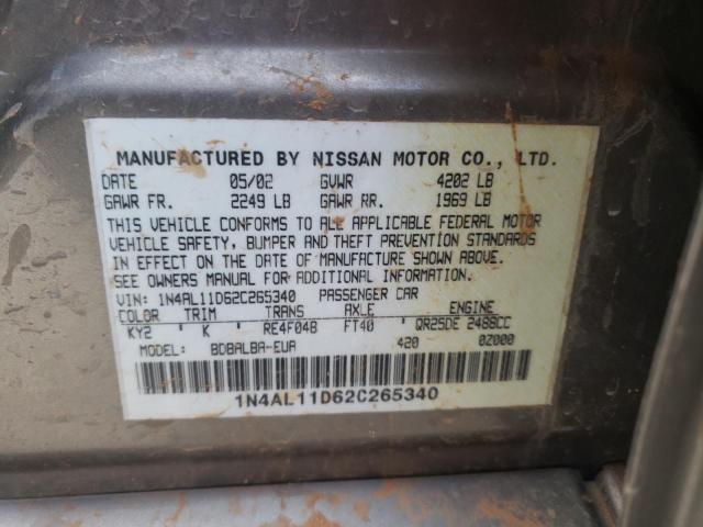 Photo 10 from auction – 2002 NISSAN ALTIMA BAS with VIN 1N4AL11D62C265340
