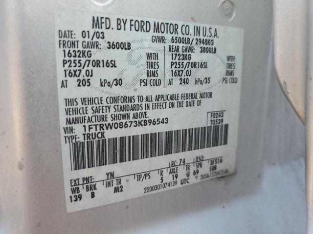 Photo 10 from auction – 2003 FORD F150 SUPER with VIN 1FTRW08673KB96543