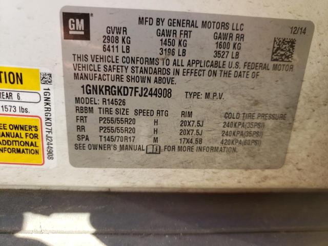 Photo 10 from auction – 2015 CHEVROLET TRAVERSE L with VIN 1GNKRGKD7FJ244908