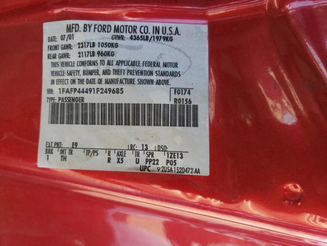 Photo 10 from auction – 2001 FORD MUSTANG with VIN 1FAFP44491F249685