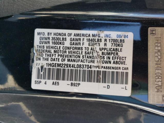 Photo 10 from auction – 2004 HONDA CIVIC EX with VIN 1HGEM229X4L083704