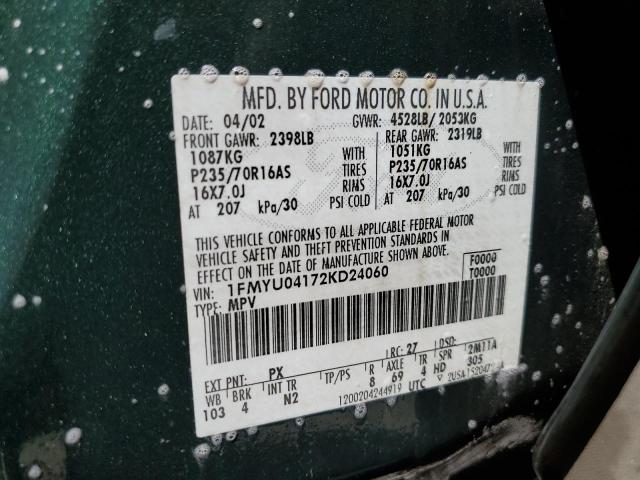 Photo 10 from auction – 2002 FORD ESCAPE XLT with VIN 1FMYU04172KD24060