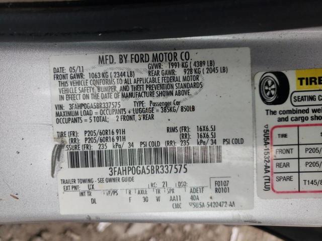 Photo 10 from auction – 2011 FORD FUSION S with VIN 3FAHP0GA5BR337575