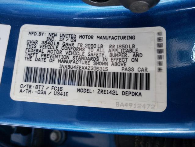 Photo 10 from auction – 2010 TOYOTA COROLLA with VIN 1NXBU4EEXAZ306315