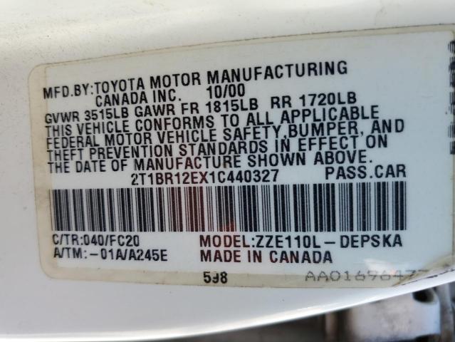 Photo 10 from auction – 2001 TOYOTA COROLLA CE with VIN 2T1BR12EX1C440327