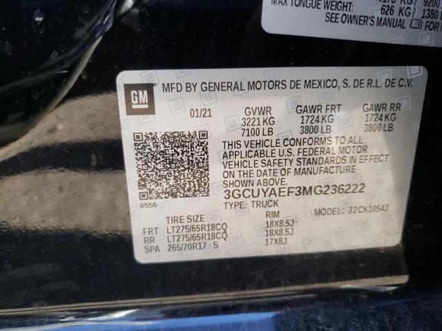 Photo 10 from auction – 2021 CHEVROLET SILVERADO with VIN 3GCUYAEF3MG236222