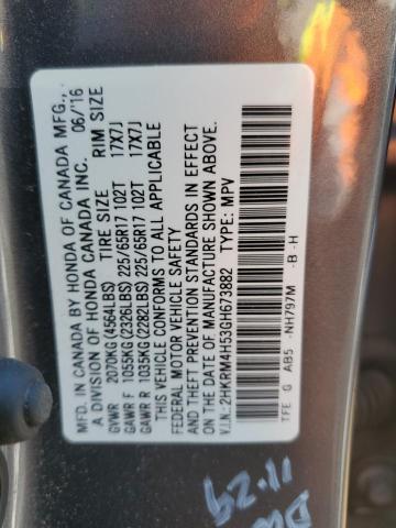 Photo 10 from auction – 2016 HONDA CR-V EX with VIN 2HKRM4H53GH673882
