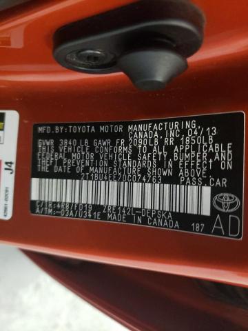 Photo 10 from auction – 2013 TOYOTA COROLLA BA with VIN 2T1BU4EE7DC074763