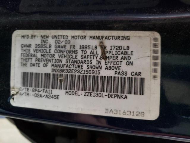 Photo 10 from auction – 2003 TOYOTA COROLLA CE with VIN 1NXBR32E23Z156915