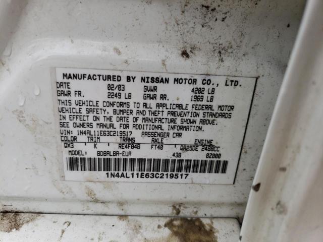 Photo 10 from auction – 2003 NISSAN ALTIMA BAS with VIN 1N4AL11E63C219517