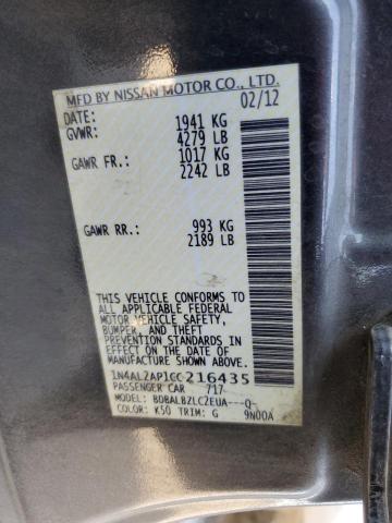 Photo 10 from auction – 2012 NISSAN ALTIMA BAS with VIN 1N4AL2AP1CC216435
