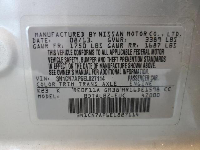 Photo 10 from auction – 2014 NISSAN VERSA S with VIN 3N1CN7AP6EL827114