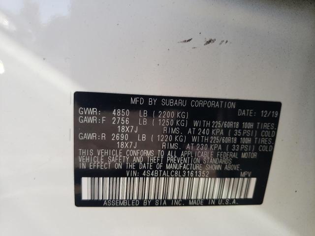 Photo 10 from auction – 2020 SUBARU OUTBACK LI with VIN 4S4BTALC8L3161352