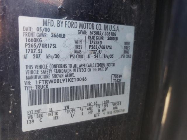 Photo 10 from auction – 2001 FORD F150 SUPER with VIN 1FTRW08L91KE10046