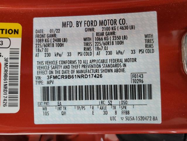Photo 10 from auction – 2022 FORD BRONCO SPO with VIN 3FMCR9B61NRD17426