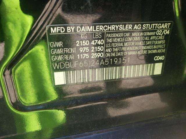 Photo 10 from auction – 2004 MERCEDES-BENZ E 320 with VIN WDBUF65J24A519151