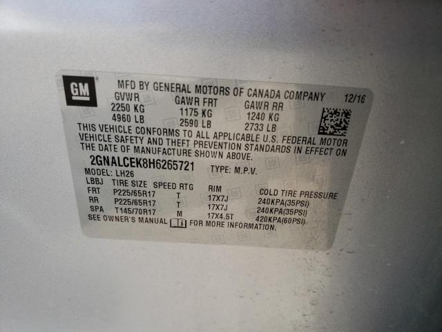 Photo 10 from auction – 2017 CHEVROLET EQUINOX LT with VIN 2GNALCEK8H6265721
