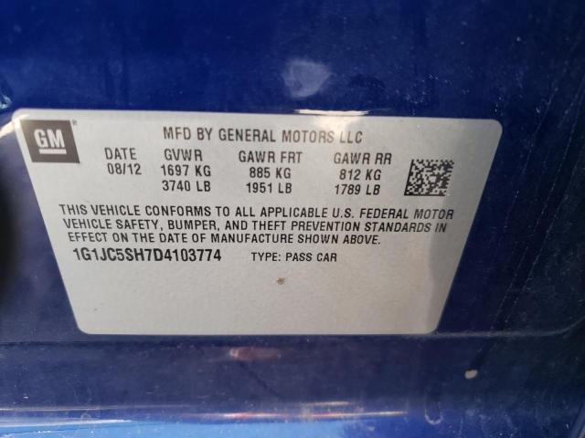 Photo 10 from auction – 2013 CHEVROLET SONIC LT with VIN 1G1JC5SH7D4103774
