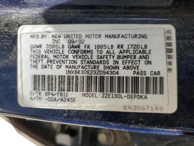 Photo 10 from auction – 2003 TOYOTA COROLLA CE with VIN 1NXBR32E23Z094304