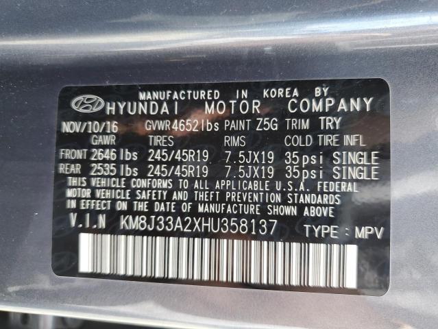 Photo 10 from auction – 2017 HYUNDAI TUCSON LIM with VIN KM8J33A2XHU358137